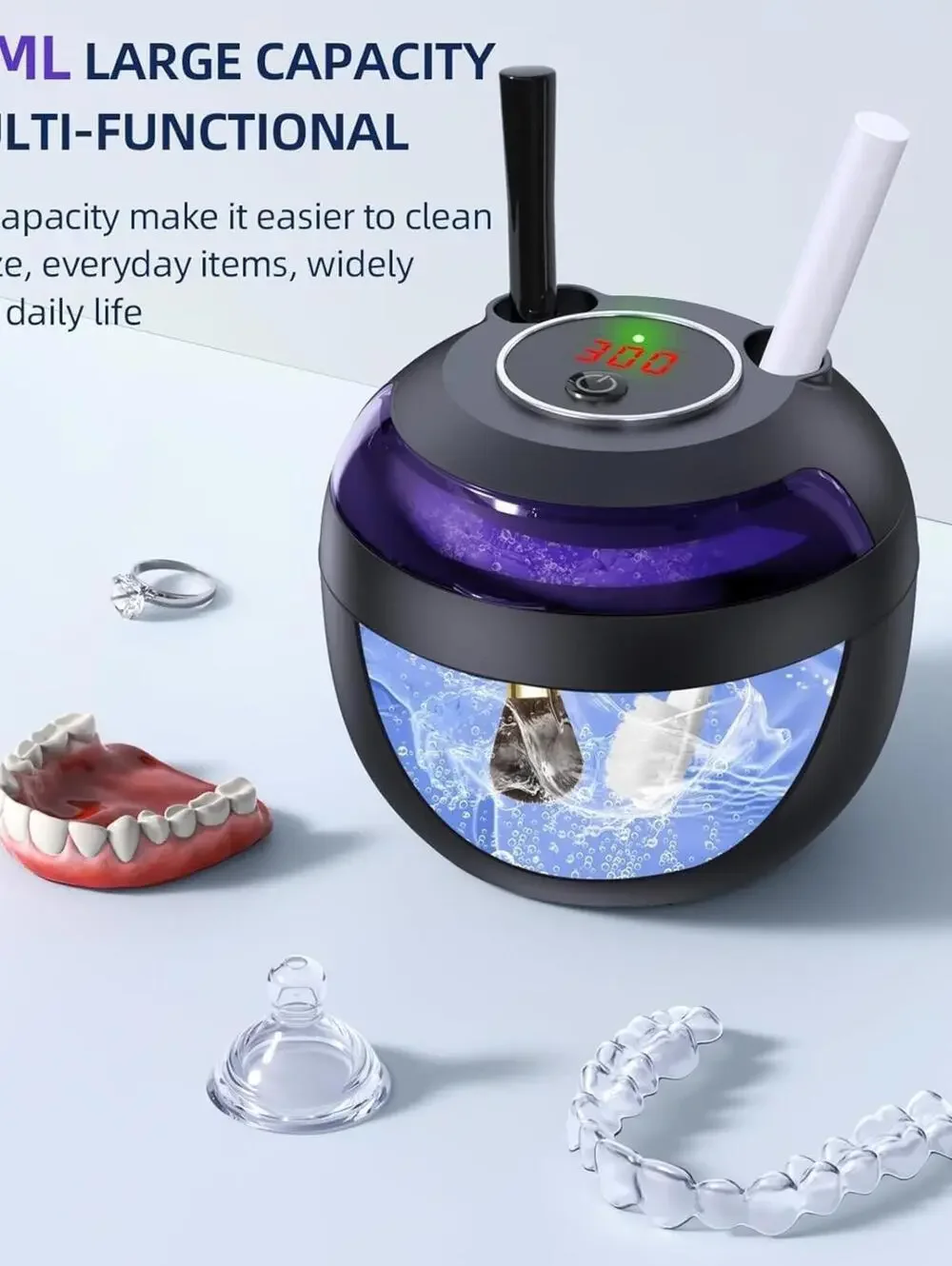 Ecobasic Ultrasonic Retainer/Toothbrush/Jewelry Cleaner 200ml 4 Modes 45kHz
